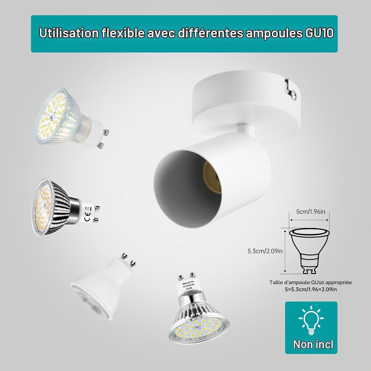 wowatt 2 pcs Spot Interieur Plafond Blanc Gu10 Lampe Orientable San Ampoule | Applique Spots Pivotant, Luminaire Plafonnier Moderne, Éclairage de Plafond pour Chambre Salon Salle à Manger Cuisine Couloir