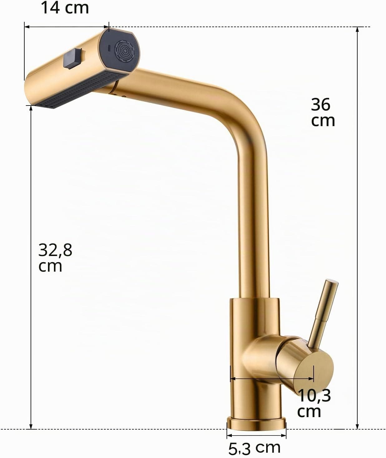 AIMADI Robinet de Cuisine Doré Élégant avec Flexibilité et 3 Jets - Robinet Évier Mitigeur à Poireau Pulvérisateur Extractible (Jet d'Eau, Cascade, Douche)