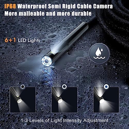 Endoscope Industriel Rotative à 360°, Hiacinto 1080P IPS 5 Pouce Camera Endoscopique Double Objectif avec 6+1 LED, 8mm Camera Canalisation avec Lentille Etanche IP68 et Câble Semi Rigide de 5M
