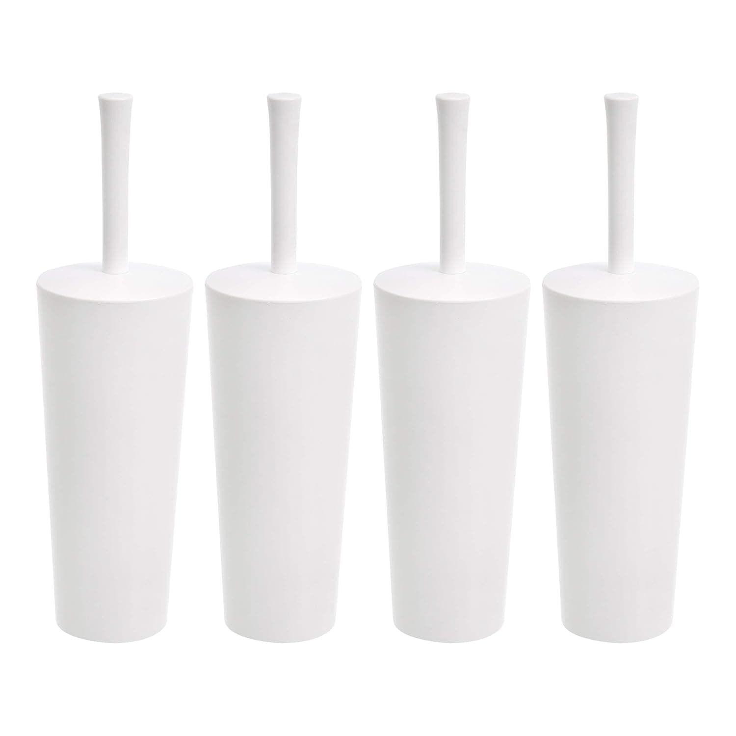 Amazon Basics Lot de 4 brosses et support pour cuvette de toilette avec poignée antidérapante et poils robustes, Blanc