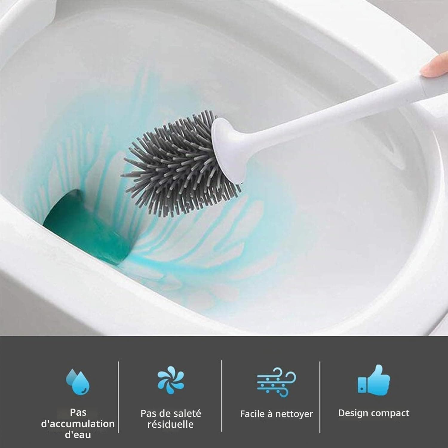 Brosse de Toilette Brosse WC en Silicone Antibactérienne balayette WC Ensemble Brosse de Toilettes à Manche Long avec Support Hygiénique (Flooring)