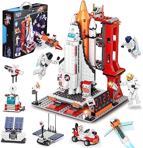 Kit de Construction Navette Spatiale Jouet, 11-en-1 STEM NASA City Space Rocket Shuttle avec Tour de Contrôle, Astronautes, Espace Fusee et 855 PCS pour Enfants Filles et Garçons 6 à 14 Ans
