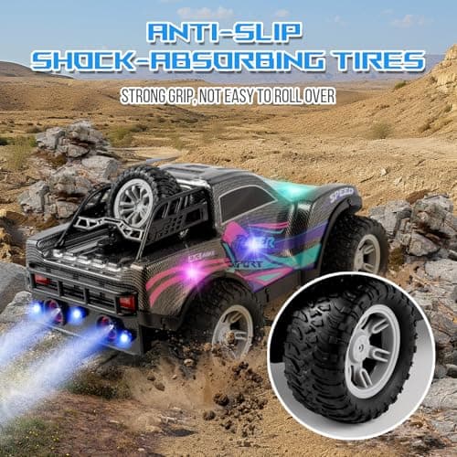 Voiture Telecommandé Enfant, Voiture TéléCommandée Tout Terrain avec Spray, Lumières et Effets Sonores, 2.4 Ghz Camion Telecommande à Grande Vitesse, Voiture Radiocommandée Cadeaux Jouets Garçons 6-12