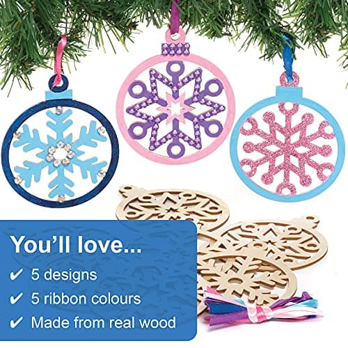 Baker Ross FE898 Boules de Noel Enfant en Bois en forme de Flocons de Neige - Lot de 10, Decoration Bois à Décorer, Bois a Peindre Enfant, Activites Manuelles pour Enfants