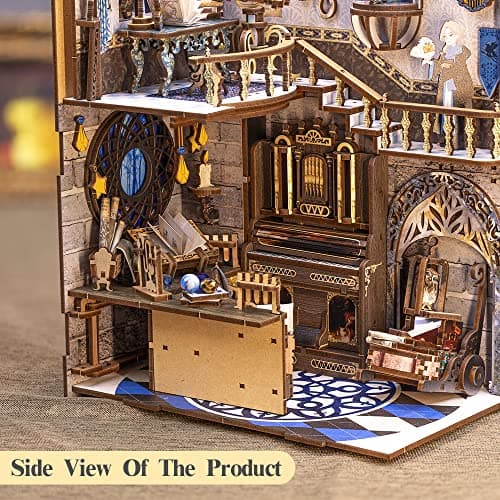 CUTEBEE DIY Book Nook Kit avec Housse de Protectio, de Maison de Poupées Miniatures avec Meubles et Lumière LED,Puzzle 3D en Bois,Serre-Livres d'art, modèles pour Adultes à Construire(RK02B)