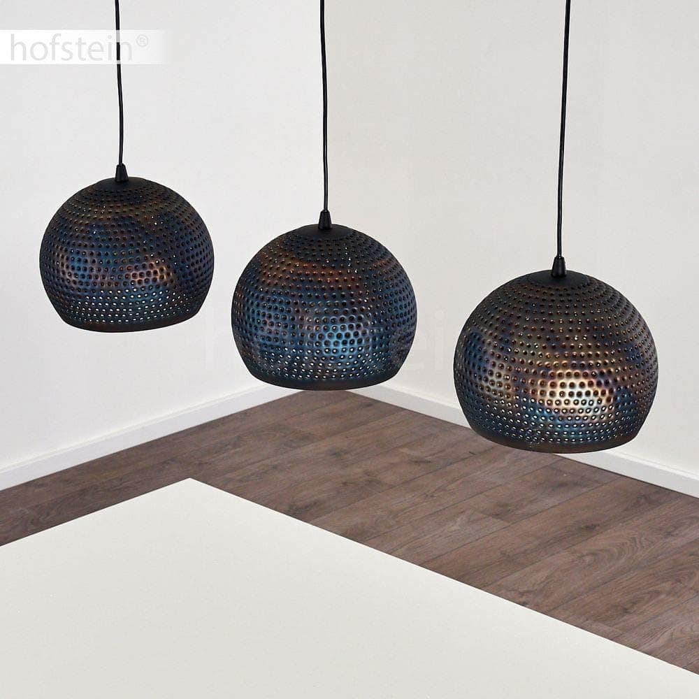 Lampe à suspendre Wildervanksterdallen, lampe à suspendre en métal noir/bronze/bleu scintillant, 3 flammes, 3 x E27, hauteur max. 174 cm, lampe à suspendre au design rétro/vintage, sans ampoules