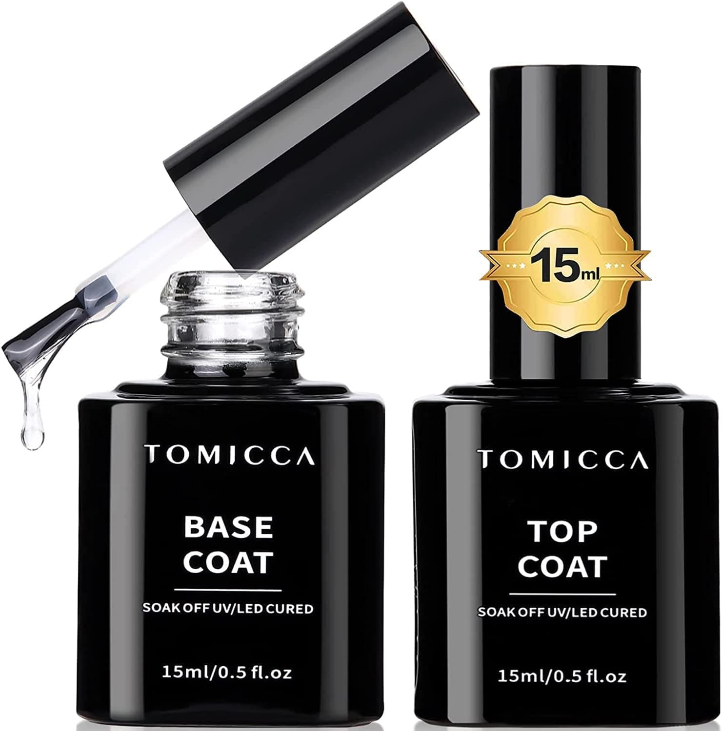 TOMICCA Base et Top Coat Vernis Semi Permanent 15ML | No Wipe Top Coat et Base Coat Set, Brillance & Durable, Kit Manucure pour Nail Art Starter, Manicure Salon, DIY at Home