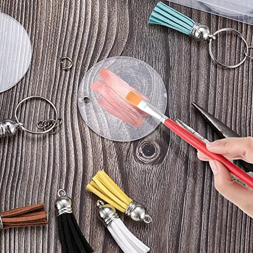 PIANKEKE 80 Pièces Acrylique Porte-clés Disque Glands Set, Cercle Pendentifs, Transparent Ronde Anneaux de Saut pour DIY