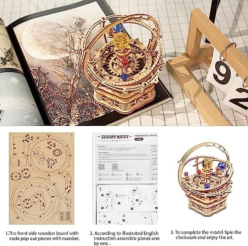 Robotime Puzzle 3D en Bois Mécanique - Boîte à Musique Astronomie Nuit étoilée - Kit Bricolage Artisanat - Cadeau pour Adolescents et Adultes - Cadeaux pour La Fête des Mères