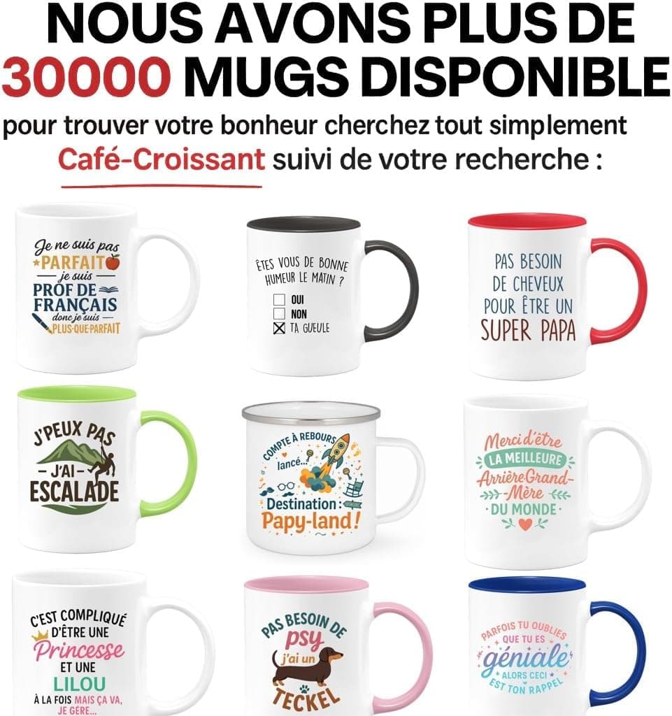 quotedazur Café-Croissant - Mug Personnalisable Texte Photo Humour Êtes-Vous De Bonne Humeur Le Matin Oui Non - Cadeau Noël Original Drôle Anniversaire Tasse Collègue Homme Femme - Blanc/Céramique