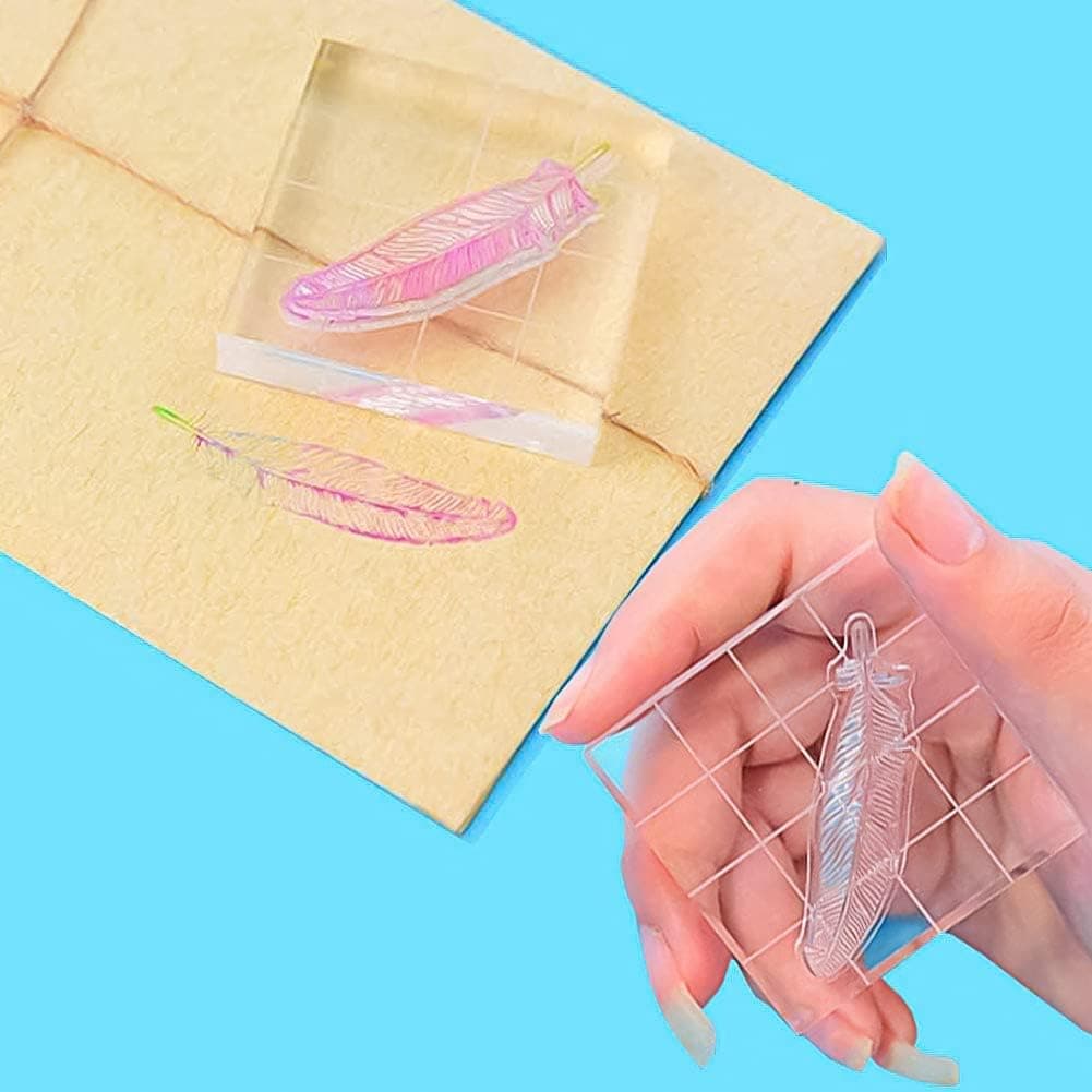 YXHZVON Bloc de Timbre Acrylique 7 pièces, Bloc de Timbre Acrylique avec Lignes de Grille, kit de Fabrication de Timbres pour Scrapbooking, Outil de gaufrage pour Timbre de Noël