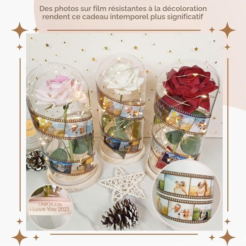 Saint Valentin Rose Eternelle sous Cloche, La Belle et la Bête Rose, Dôme en Verre Rose éternelle avec lumière LED et Base, Mariage Maison Décor, Cadeau Unique pour Maman, Femme, Mere, Mamie, Amie