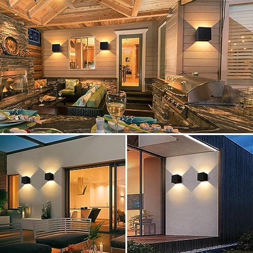 LEDMO 4 Pack Applique Murale Interieur/Exterieur Avec Angle de Faisceau Réglable 12W Appliques Murales LED 3000K Blanc Chaud NoireApplique Extérieur Etanche IP65