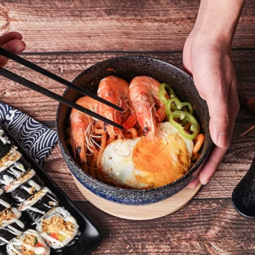 Cteahrow Bol à ramen en céramique 2 ensembles (8 pièces) avec baguettes cuillère, grand bol à soupe 1100 ML, bols à salade pour soupe, pho et bol à sushi (Ensemble de 2 bols bleus)