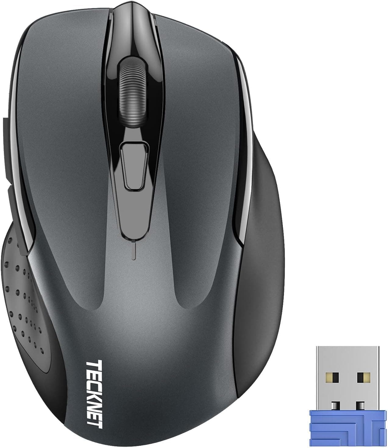 TECKNET Souris sans Fil, BT 5.0/3.0 + 2,4G, 4800 DPI, Modèle À Piles, Gris