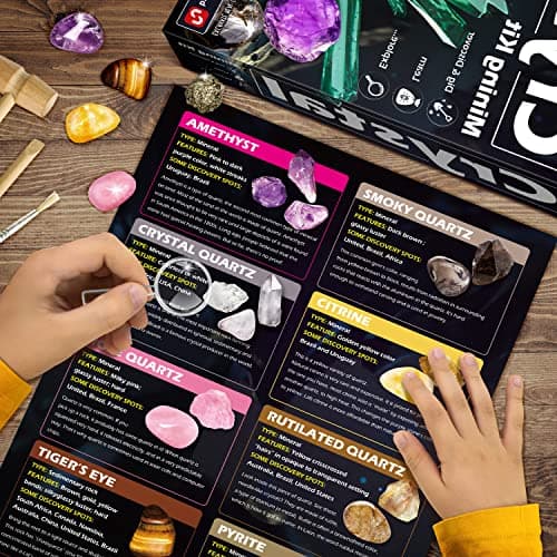 Byncceh Kit d'excavation en Cristal Scientifique de Géologie,Kit de Creuser, Kit de Fouille Fossiles Gemmes, Jouet Cadeau de Minéraux pour Enfants Garçons et Filles