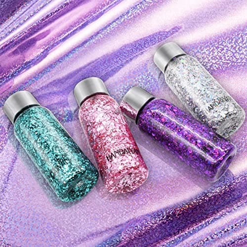 6 Bottle Paillettes Visage,Glitter Body Gel, Maquillage,Pour Corps, Mermaid Sequins Body Glitter,pour Festival Fête Noël Pâques Décoration (Blanc/Or/Argent/Rose/Vert/Violet)