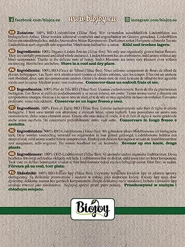 Biojoy Fleurs de Tilleul BIO (100 g), séchées et entières, pour le infusion (Tiliae flos)