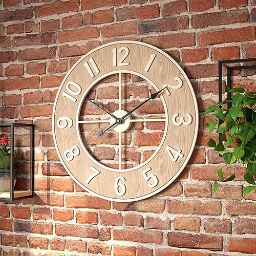 Lidzopas Grande Horloge Murale silencieuse, Horloge Murale Moderne en Grain de Bois avec Chiffres Arabes pour Salon Chambre Bureau Salle de Classe - 60 cm