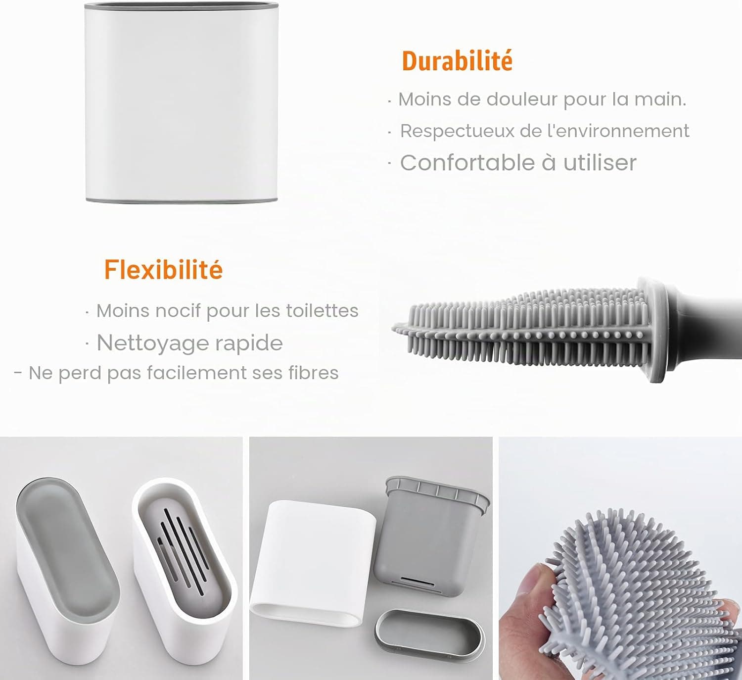 Ibergrif Brosse Toilettes WC Silicone et Supports, Balai Toilette WC Blanc