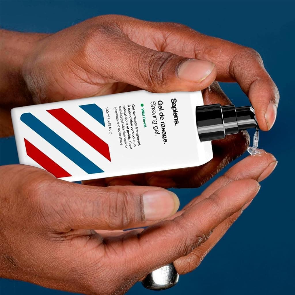 Sapiens Kit Rasage Barbier | Rasoir Coupe Choux Barbe, 120 Lames de Rasoir, Gel de Rasage Transparent, Hydratant Visage AprĂšs Rasage, Pochoir Contours