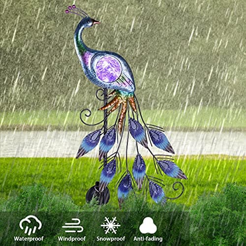 TERESA'S COLLECTIONS Lampe Solaire Exterieur Jardin,Decoration Jardin Exterieur, Statue Paon de Jardin en Métal 80cm, Éclairage Solaire à LED, Décoration de Jardin, Éclairage de Jardin, Cadeau Femme