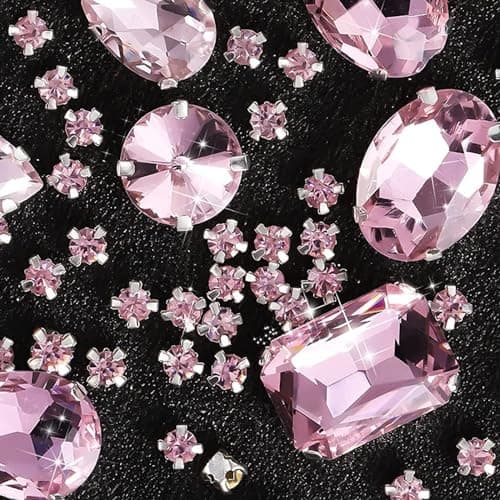 GEFIRE 186 Pcs Couture Strass, Strass a Coudre Griffes en Métal Incrustées, Strass Decor Verre Strass Cristal Pour les vêtements de Bricolage, Les Accessoires de Diamant Cousus à la Main (Rose)