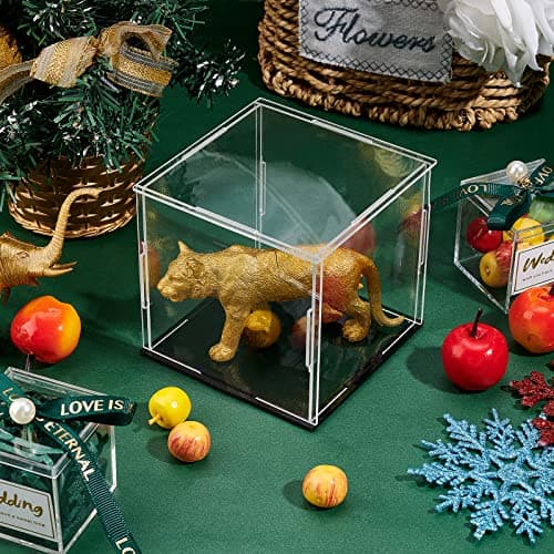 FINGERINSPIRE Vitrine Acrylique Transparente avec Base Noire Cube 11X11X10cm Boîte Transparente Auto-Assemblage Vitrine de Protection Antipoussière pour Figurines d'action Jouets de Collection