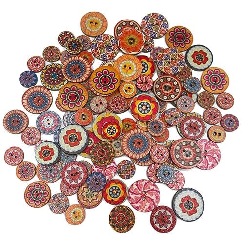 JOCXZI Lot de 100 Boutons rétro -en Bois - pour Enfants - 2 Trous pour Travaux Manuels Peinture Décoration de Noël,Boutons Rétro en Bois pour Couture Artisanale