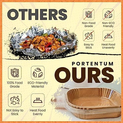 PORTENTUM Papier cuisson air fryer - 100 pièces Food-Grade BPA gratuit, 20 x 20 cm, pour friteuse sans huile 5 à 8 litres - Idéal pour la cuisson saine