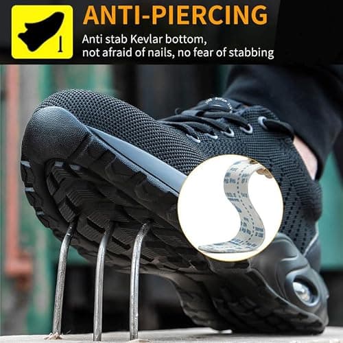 ziitop Chaussures de sécurité Homme Femme Basket de Securite Baskets Chantiers Embout Acier Respirant Chaussures de Travail Légère Anti-Perforation Tout Noir 38 EU