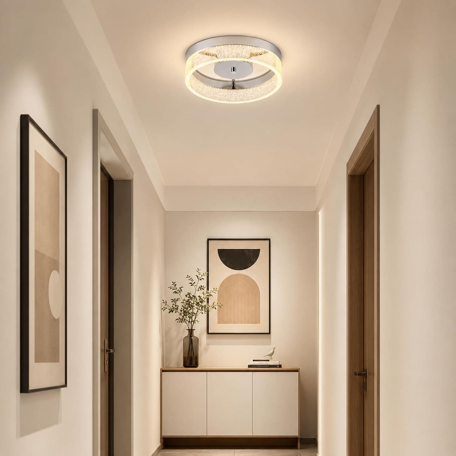 Qcyuui Plafonnier LED Design Chrome Acrylique Bulles Blanc Chaud 3000K | 20W,Écoénergétique,Design Compact,Idéal pour chambre,salon,couloir,cuisine,installation facile