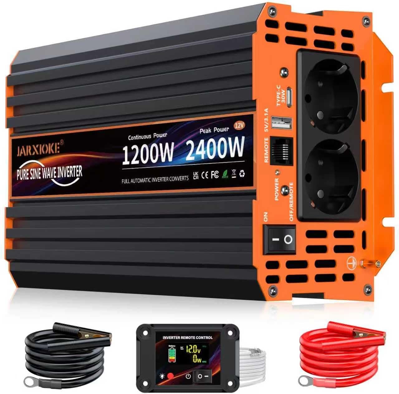 1200W Convertisseur Pur Sinus 12V 220V Onduleur Transformateur avec LCD Télécommande,pour RV Voiture de Camion,Camping,Caravane,Bateau