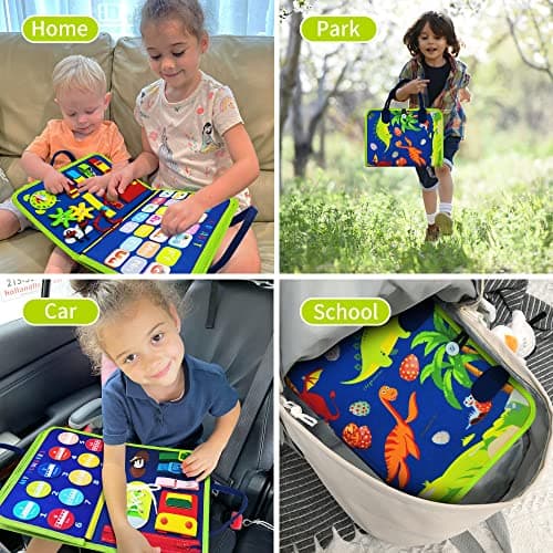 LearnToy Busy Board Montessori Jouet Enfant 1 2 3 4 Ans, 3 Couches Dinosaure Planche Montessori pour Apprendre La Motricité Fine, Jouets éducatifs Jeux Montessori pour Garcon Fille BéBé