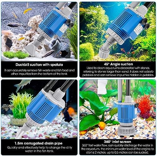 Weigudoc 6 en 1 Aspirateur Aquarium Electrique, Kit de Nettoyage de Gravier, Réservoir à Poisson Changeur d'eau Filtre pour Changement d'eau et Lavage Sable