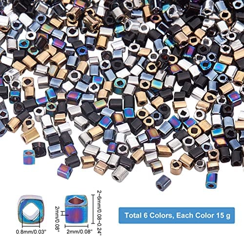 PH PandaHall Environ 5400~600pcs Perle de Rocaille 6 couleurs électrolytiques Perles opaques métalliques 12/0 Perles de Rocaille Carrées pour Boucle D'oreille Collier Bracelet