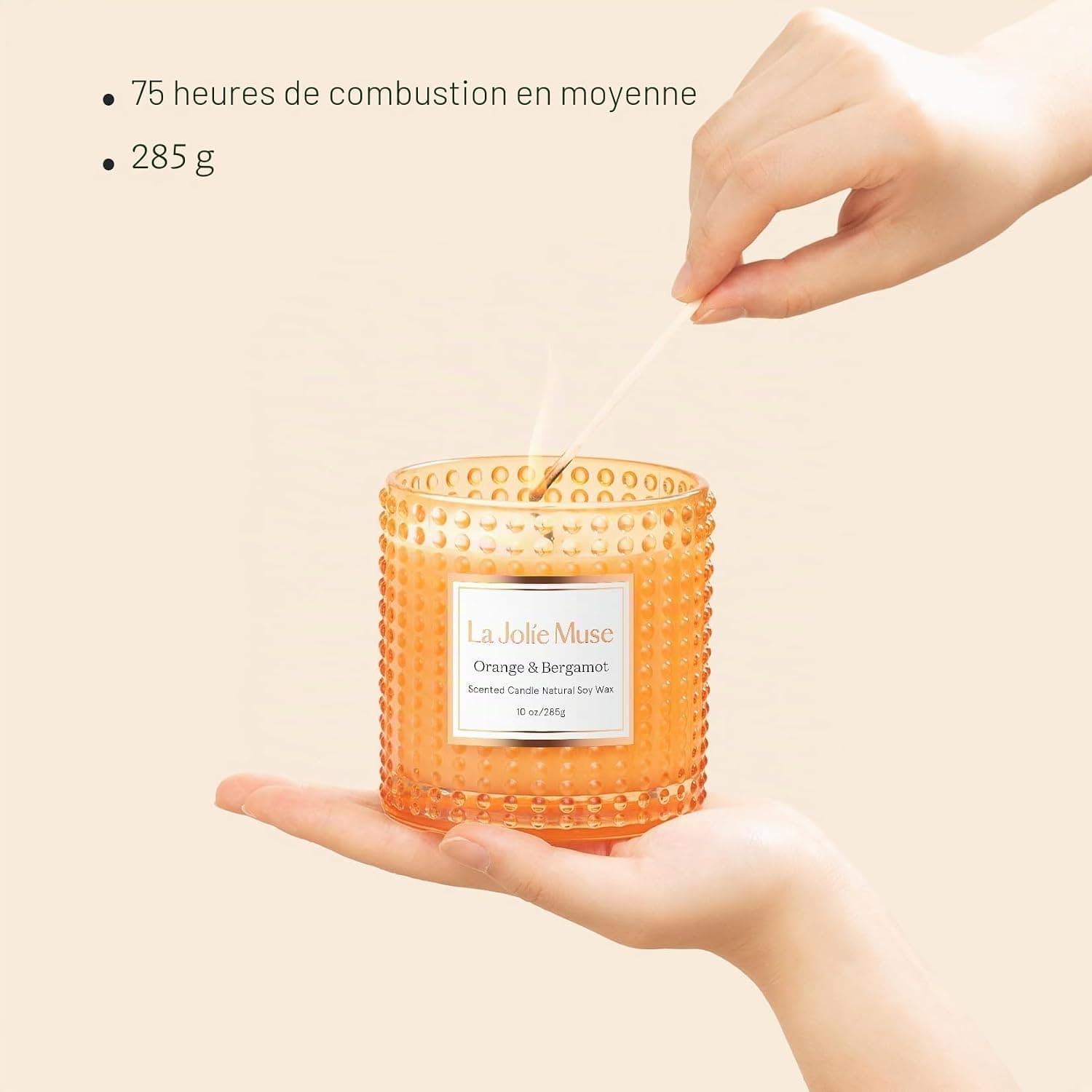 LA JOLIE MUSE Bougie Parfumée à la Bergamote et l’Orange, Bougies Orange pour une Maison Parfumée, Bougie aux Agrumes, Bougies en Soja Naturel, Pot à Bougie Haut de Gamme, 75 heures, 285 g
