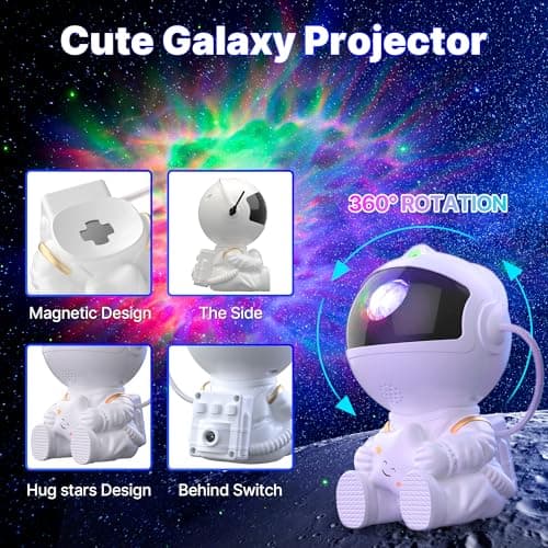 Macchiatto Astronaute Projecteur, Projecteur Ciel Etoile avec 8 Modes Nébuleuse, Galaxy Projecteur Avec Télécommande, Rotation à 360 ° Veilleuse Projecteure pour Enfants et Adultes