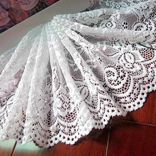 4.5m Dentelle Extensible Garniture 15cm Large Bordure en dentelle élastique Dentelle De Broderie Florale, Dentelle Bordure (blanc)