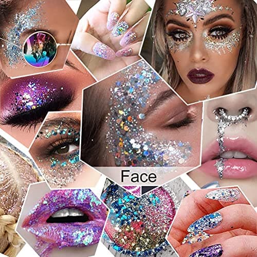 GL-Turelifes Chunky Glitter Gel Glitter Body Gel Festival Glitter Cosmétique Visage Cheveux Ongles Maquillage Sirène Paillettes Liquide Fard À Paupières Longue Durée Étincelant 50 ml (#09 Vert)