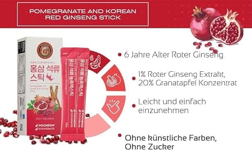 Pocheon - Bâton d'extrait de ginseng rouge coréen et de grenade - 300 ml (10 ml x 30) - Panax coréen - Support immunitaire naturel - Sans sucre ajouté