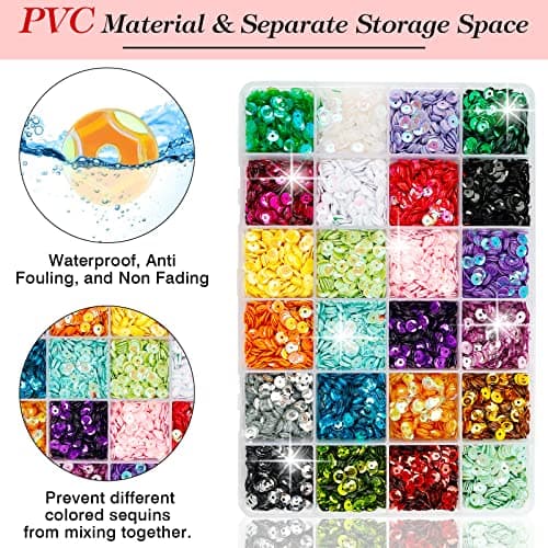 Sequins à Coudre 5mm, Paillettes Couture de 24 Couleur, Sequins Loisirs Créatifs avec Boîte Sequins Pour Couture Paillettes Pour Fabrication d'Artisanat Décoration Vêtement Mariage Bijoux