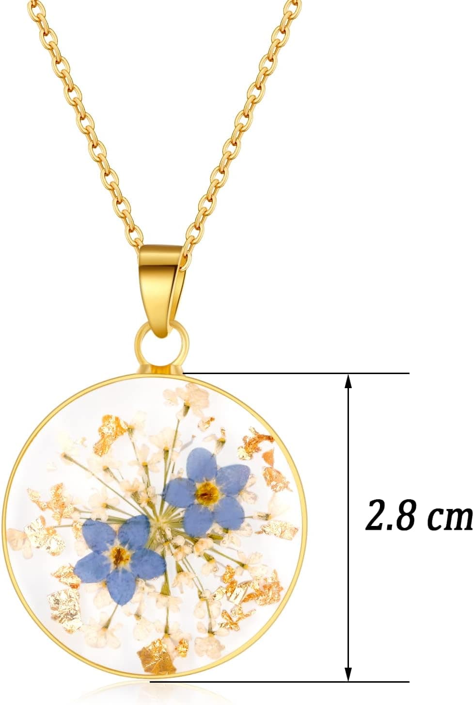 Collier Myosotis en fleurs sauvages pressées | Collier Fleurs de naissance | Bijou fleurs pressées or/argent | Bijou vintage | Cadeau pour elle