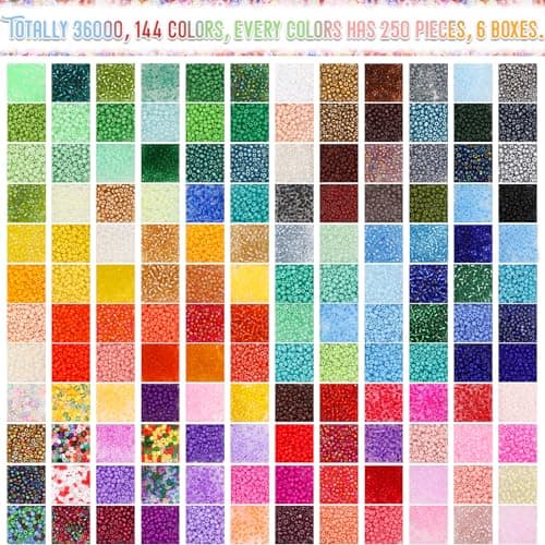 EuTengHao Perles de rocaille en verre de 3mm pour kit de fabrication de bracelets, 8/0 petites perles pour bracelet, collier, bijoux (36000pcs, 144 couleurs)