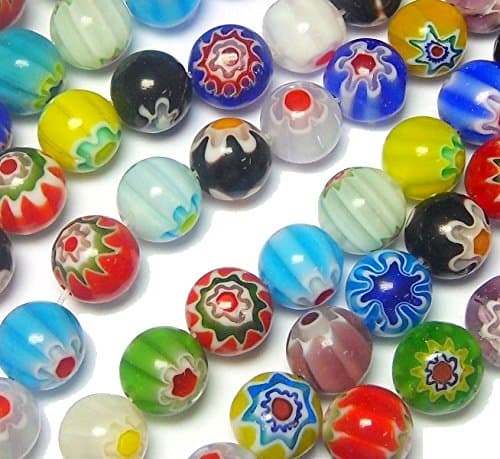 Perlin Millefiori Perles de verre rondes multicolores de 8 mm pour la fabrication de bijoux, bracelets, colliers, loisirs créatifs