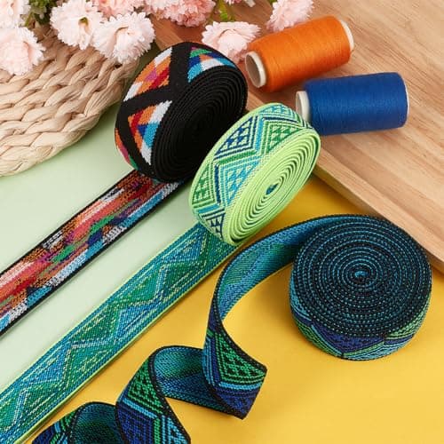 BENECREAT 5.5M Bande Élastique Jacquard, Ruban Élastique Extensible, 3 Couleur, 25mm, Garniture pour Bandeau, Ceinture, Couture, Vêtements, Accessoires de Décoration