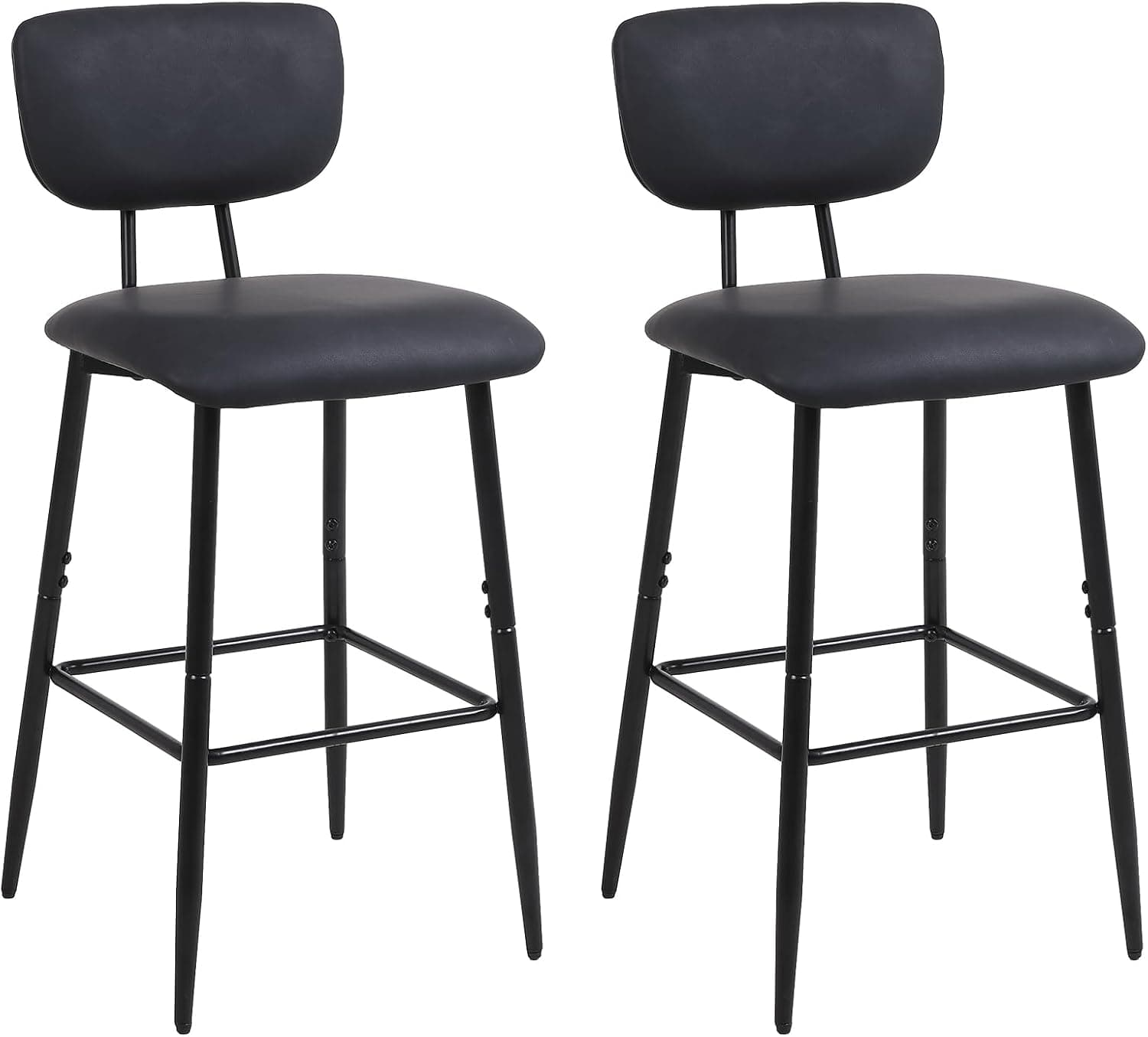 Tabouret de Bar Lot de 2, Chaise de Bar avec Dossier et Repose-Pieds, Tabourets Haute pour Cuisine Salle à Manger Bistro, Chaise 65 cm de Haut, Noir