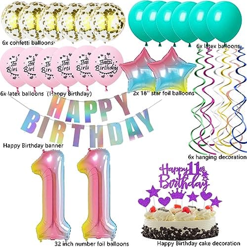 Décoration 11 ans anniversaire ballons, 11 ans anniversaire fille décoration rose, Décoration anniversaire 11 ans fille, Ballon 11 ans anniversaire fille Decoration Gateau,Ballon 12 Ans Fille