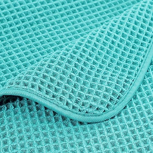 Polyte - Lot de 4 Serviettes de Bain en Microfibres - sèche Rapidement/ne Peluche Pas - Tissu alvéolé - Aqua - 152,4 x 76,2 cm