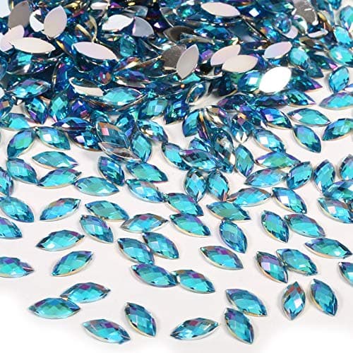 Strass en forme de larme, strass AB 500 pièces, strass à dos plat, cristaux artisanaux en forme d'oeil de cheval pour collier anneaux vêtements décorations de robe de mariée, 7x15mm(Bleu foncé)